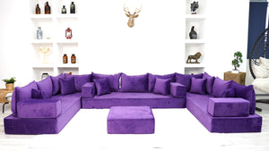 Purple U Shaped Floor Seating Sofas, Sleeper Sofa, Sofa Covers, Velvet Fabric Cushions, Moroccan Home Decor Livingroom Sofas - Arabic Sofa