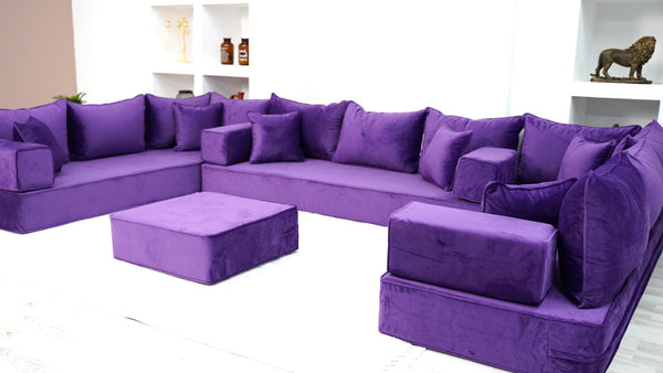 Purple U Shaped Floor Seating Sofas, Sleeper Sofa, Sofa Covers, Velvet Fabric Cushions, Moroccan Home Decor Livingroom Sofas - Arabic Sofa