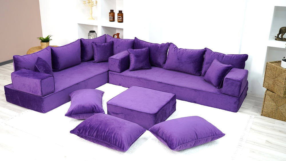 Purple L Shaped Couch, Modern Livingroom Sofas, Moroccan Home Decor Floor Couch, Velvet Sofa Cover, Sofa Bed - Arabic Sofa