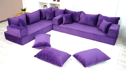Purple L Shaped Couch, Modern Livingroom Sofas, Moroccan Home Decor Floor Couch, Velvet Sofa Cover, Sofa Bed - Arabic Sofa