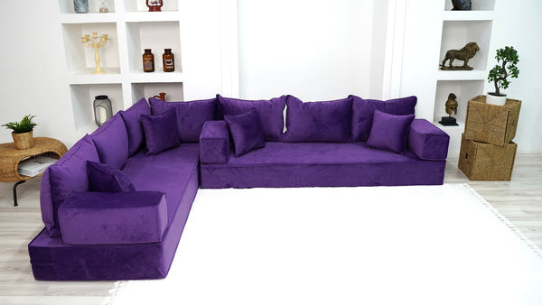 Purple L Shaped Couch, Modern Livingroom Sofas, Moroccan Home Decor Floor Couch, Velvet Sofa Cover, Sofa Bed - Arabic Sofa
