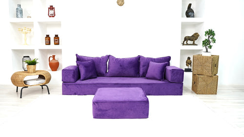 Customizable Cushion, Loveseat, French Cushion, Modern Livingroom Sofa with Ottoman Couch and Rug, 8" Thickness Velvet Purple Floor Couch, Window Seat, Floor Couch - Arabic Sofa