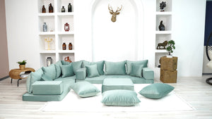 Velvet Water Green Floor Seating, Velvet Fabric, Sofa Cover, Velvet Floor Couch, Sectional Sofa, Pallet Sofa, Moroccan Decor - Arabic Sofa