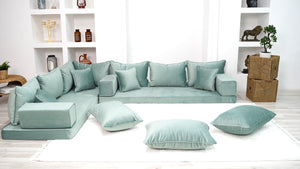 Velvet Water Green Floor Seating, Velvet Fabric, Sofa Cover, Velvet Floor Couch, Sectional Sofa, Pallet Sofa, Moroccan Decor - Arabic Sofa
