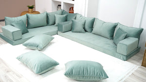 Velvet Water Green Floor Seating, Velvet Fabric, Sofa Cover, Velvet Floor Couch, Sectional Sofa, Pallet Sofa, Moroccan Decor - Arabic Sofa
