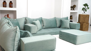 Velvet Water Green Floor Seating, Velvet Fabric, Sofa Cover, Velvet Floor Couch, Sectional Sofa, Pallet Sofa, Moroccan Decor - Arabic Sofa