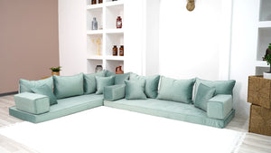 Velvet Water Green Floor Seating, Velvet Fabric, Sofa Cover, Velvet Floor Couch, Sectional Sofa, Pallet Sofa, Moroccan Decor - Arabic Sofa