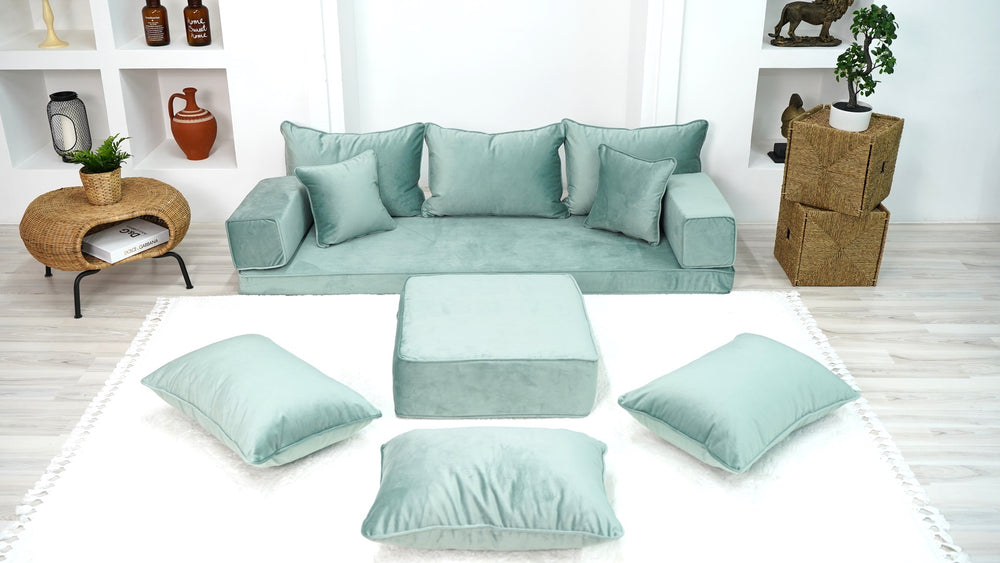 Velvet Floor Seating Couch, Velvet Sectional Sofas with Ottoman Couch and Rug, Modular Sofa, Loveseat, Floor Pillow, Pallet Cushion, Bench Cushions, Livingroom Couches - Arabic Sofa