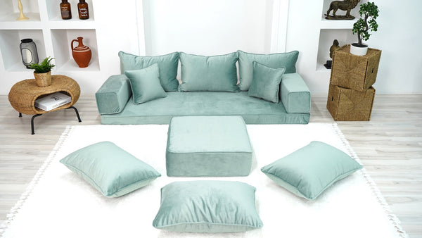 Velvet Floor Seating Couch, Velvet Sectional Sofas with Ottoman Couch and Rug, Modular Sofa, Loveseat, Floor Pillow, Pallet Cushion, Bench Cushions, Livingroom Couches - Arabic Sofa