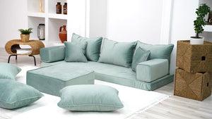 Velvet Floor Seating Couch, Velvet Sectional Sofas with Ottoman Couch and Rug, Modular Sofa, Loveseat, Floor Pillow, Pallet Cushion, Bench Cushions, Livingroom Couches - Arabic Sofa