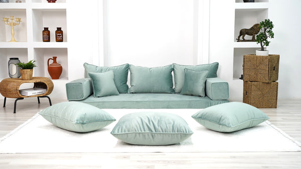 Velvet Floor Seating Couch, Velvet Sectional Sofas with Ottoman Couch and Rug, Modular Sofa, Loveseat, Floor Pillow, Pallet Cushion, Bench Cushions, Livingroom Couches - Arabic Sofa