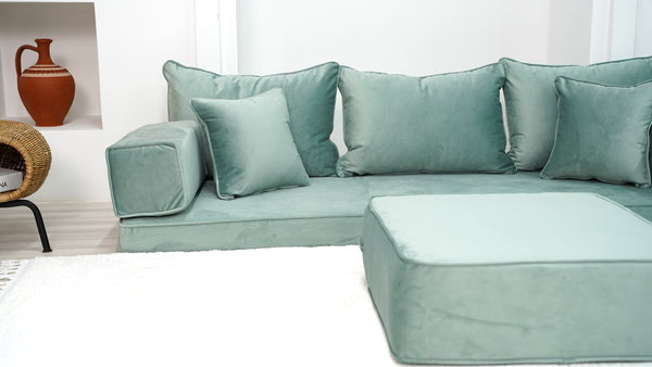 Velvet Floor Seating Couch, Velvet Sectional Sofas with Ottoman Couch and Rug, Modular Sofa, Loveseat, Floor Pillow, Pallet Cushion, Bench Cushions, Livingroom Couches - Arabic Sofa