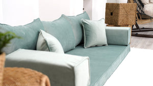 4" Thickness Green Velvet Sofa Sets, Sectional Sofa, Velvet Floor Sofa, Meditation Sofa, Floor Sofa Seating Set, Modular Floor Seating Cushions