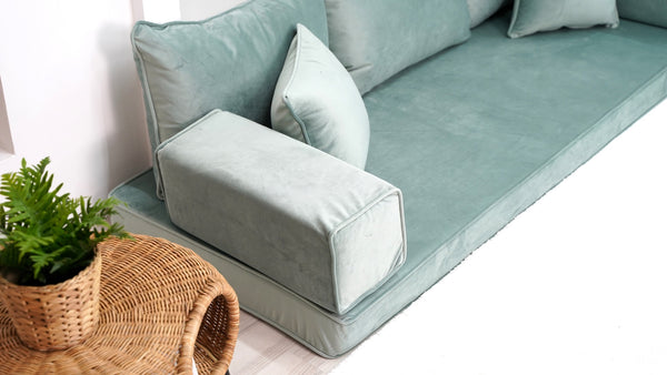 4" Thickness Green Velvet Sofa Sets, Sectional Sofa, Velvet Floor Sofa, Meditation Sofa, Floor Sofa Seating Set, Modular Floor Seating Cushions