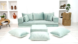8" Thick Velvet Fabric Floor Seating, Sectional Sofa with Ottoman Couch and Rug, Velvet Floor Sofa, Meditation Sofa, Arabic Floor Sofa Set, Floor Couches - Arabic Sofa