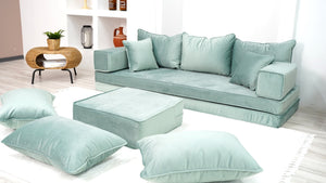 8" Thick Velvet Fabric Floor Seating, Sectional Sofa with Ottoman Couch and Rug, Velvet Floor Sofa, Meditation Sofa, Arabic Floor Sofa Set, Floor Couches - Arabic Sofa
