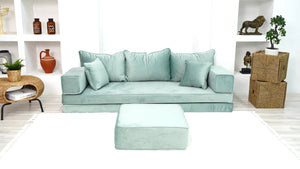 8" Thick Velvet Fabric Floor Seating, Sectional Sofa with Ottoman Couch and Rug, Velvet Floor Sofa, Meditation Sofa, Arabic Floor Sofa Set, Floor Couches - Arabic Sofa
