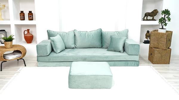 8" Thick Velvet Fabric Floor Seating, Sectional Sofa with Ottoman Couch and Rug, Velvet Floor Sofa, Meditation Sofa, Arabic Floor Sofa Set, Floor Couches - Arabic Sofa