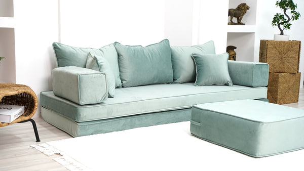8" Thick Velvet Fabric Floor Seating, Sectional Sofa with Ottoman Couch and Rug, Velvet Floor Sofa, Meditation Sofa, Arabic Floor Sofa Set, Floor Couches - Arabic Sofa