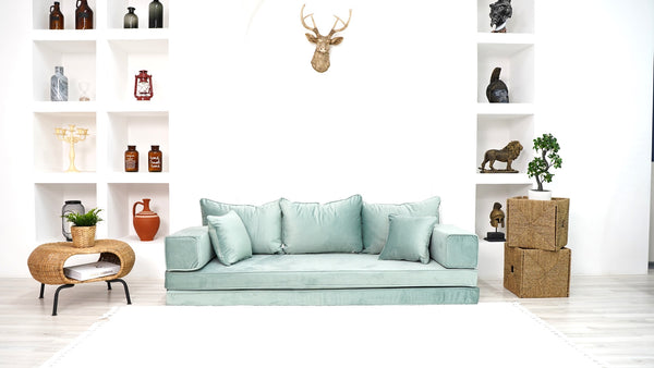 4" Thickness Green Velvet Sofa Sets, Sectional Sofa, Velvet Floor Sofa, Meditation Sofa, Floor Sofa Seating Set, Modular Floor Seating Cushions