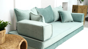 4" Thickness Green Velvet Sofa Sets, Sectional Sofa, Velvet Floor Sofa, Meditation Sofa, Floor Sofa Seating Set, Modular Floor Seating Cushions