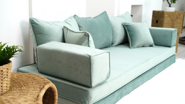 4" Thickness Green Velvet Sofa Sets, Sectional Sofa, Velvet Floor Sofa, Meditation Sofa, Floor Sofa Seating Set, Modular Floor Seating Cushions