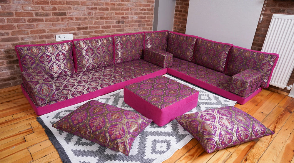 Premium L Shaped Pink Arabic Sofa Set, Floor Cushions, Arabic Seating Floor Sofa, Backrest Pillow, Moroccan Sofas, Arabic Majlis - Arabic Sofa