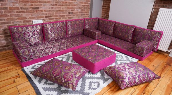 Premium L Shaped Pink Arabic Sofa Set, Floor Cushions, Arabic Seating Floor Sofa, Backrest Pillow, Moroccan Sofas, Arabic Majlis - Arabic Sofa