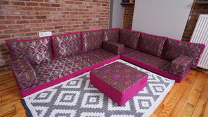 Premium L Shaped Pink Arabic Sofa Set, Floor Cushions, Arabic Seating Floor Sofa, Backrest Pillow, Moroccan Sofas, Arabic Majlis - Arabic Sofa