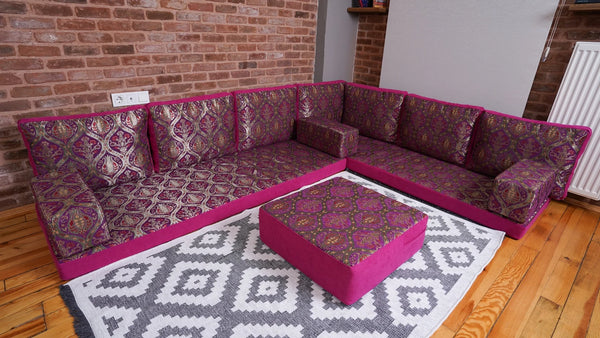Premium L Shaped Pink Arabic Sofa Set, Floor Cushions, Arabic Seating Floor Sofa, Backrest Pillow, Moroccan Sofas, Arabic Majlis - Arabic Sofa