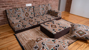Premium Sofa Set, Brown Arabic Sofa Set, Floor Cushions, Ottoman Couch and Rug, Living Room Sofa, Arabic Floor Seating Sofa, Backrest Pillows, Moroccan Sofas, Arabic Majlis - Arabic Sofa