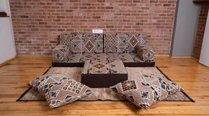 Premium Sofa Set, Brown Arabic Sofa Set, Floor Cushions, Ottoman Couch and Rug, Living Room Sofa, Arabic Floor Seating Sofa, Backrest Pillows, Moroccan Sofas, Arabic Majlis - Arabic Sofa