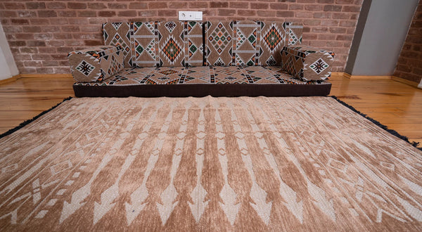 Premium Sofa Set, Brown Arabic Sofa Set, Floor Cushions, Ottoman Couch and Rug, Living Room Sofa, Arabic Floor Seating Sofa, Backrest Pillows, Moroccan Sofas, Arabic Majlis - Arabic Sofa