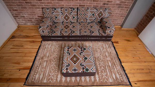 Premium Sofa Set, Brown Arabic Sofa Set, Floor Cushions, Ottoman Couch and Rug, Living Room Sofa, Arabic Floor Seating Sofa, Backrest Pillows, Moroccan Sofas, Arabic Majlis - Arabic Sofa