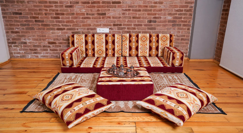 Premium Sofa Set, Arabic Sofa Set, Floor Cushions, Living Room Sofa, Ottoman Couch and Rug, Arabic Floor Seating Sofa, Backrest Pillows, Moroccan Sofas, Arabic Majlis - Arabic Sofa