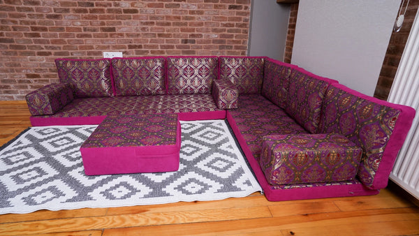 Premium L Shaped Pink Arabic Sofa Set, Floor Cushions, Arabic Seating Floor Sofa, Backrest Pillow, Moroccan Sofas, Arabic Majlis - Arabic Sofa