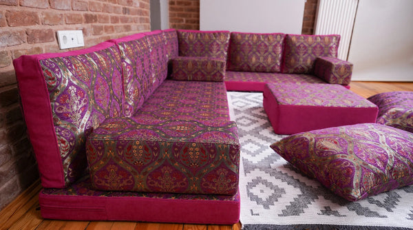 Premium L Shaped Pink Arabic Sofa Set, Floor Cushions, Arabic Seating Floor Sofa, Backrest Pillow, Moroccan Sofas, Arabic Majlis - Arabic Sofa