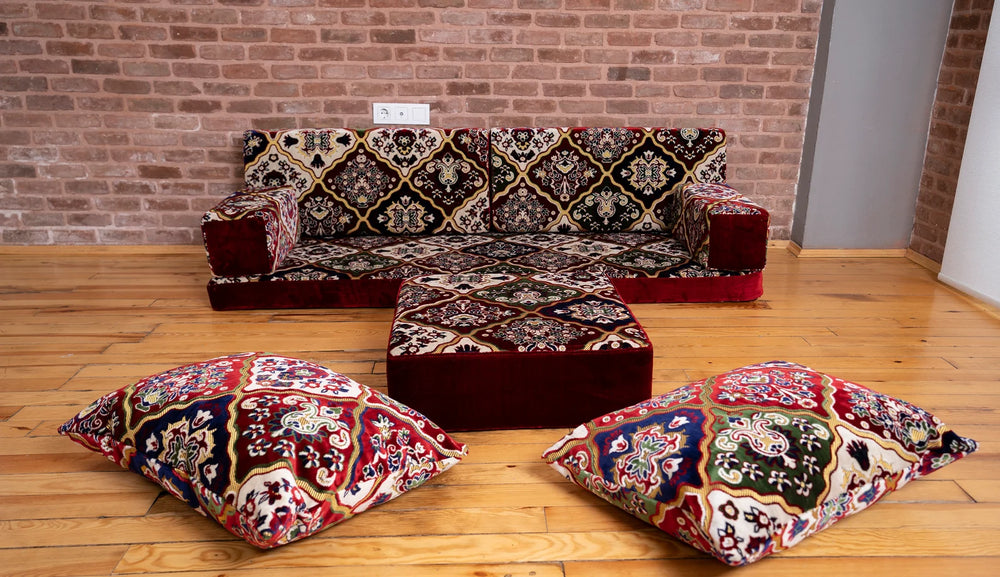 Premium Sofa Set, Arabic Sofa Set, Floor Cushions, Living Room Sofa, Ottoman Couch and Rug, Arabic Floor Seating Sofa, Backrest Pillows, Moroccan Sofas, Arabic Majlis - Arabic Sofa