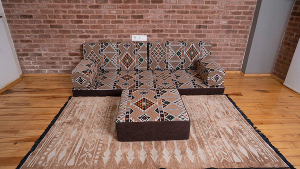 Premium Sofa Set, Brown Arabic Sofa Set, Floor Cushions, Ottoman Couch and Rug, Living Room Sofa, Arabic Floor Seating Sofa, Backrest Pillows, Moroccan Sofas, Arabic Majlis - Arabic Sofa