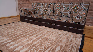 Premium Sofa Set, Brown Arabic Sofa Set, Floor Cushions, Ottoman Couch and Rug, Living Room Sofa, Arabic Floor Seating Sofa, Backrest Pillows, Moroccan Sofas, Arabic Majlis - Arabic Sofa