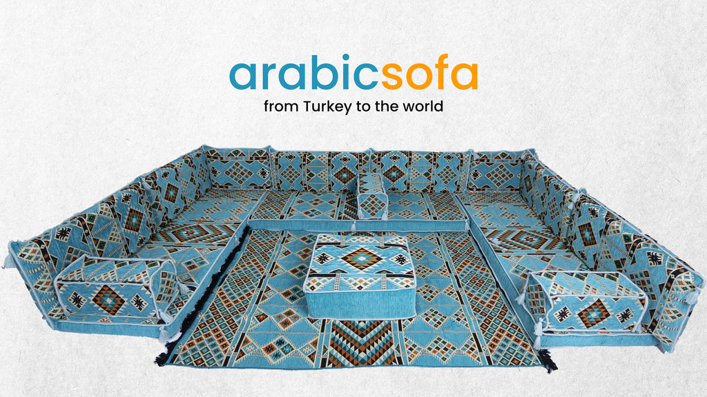 Turquoise Kilim U Shape Arabic Sofa Set - Arabic Sofa
