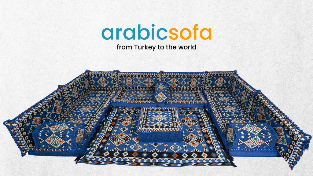 Blue Urgup U Shape Arabic Sofa Set - Arabic Sofa