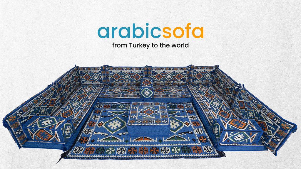 Blue Anatolia U Shape Arabic Sofa Set - Arabic Sofa