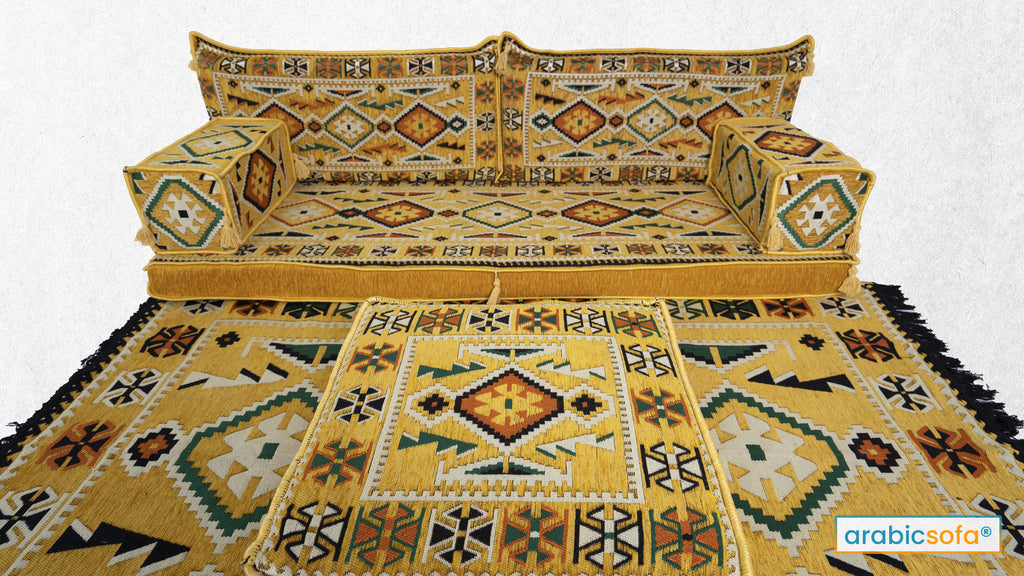 Yellow Anatolia Arabic Sofa With Ottoman Couch and Rug - Arabic Sofa